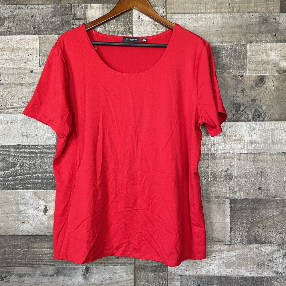 Notations Shirt Womens Plus Size 2X Red Top Super Stretchy Short Sleeve Casual